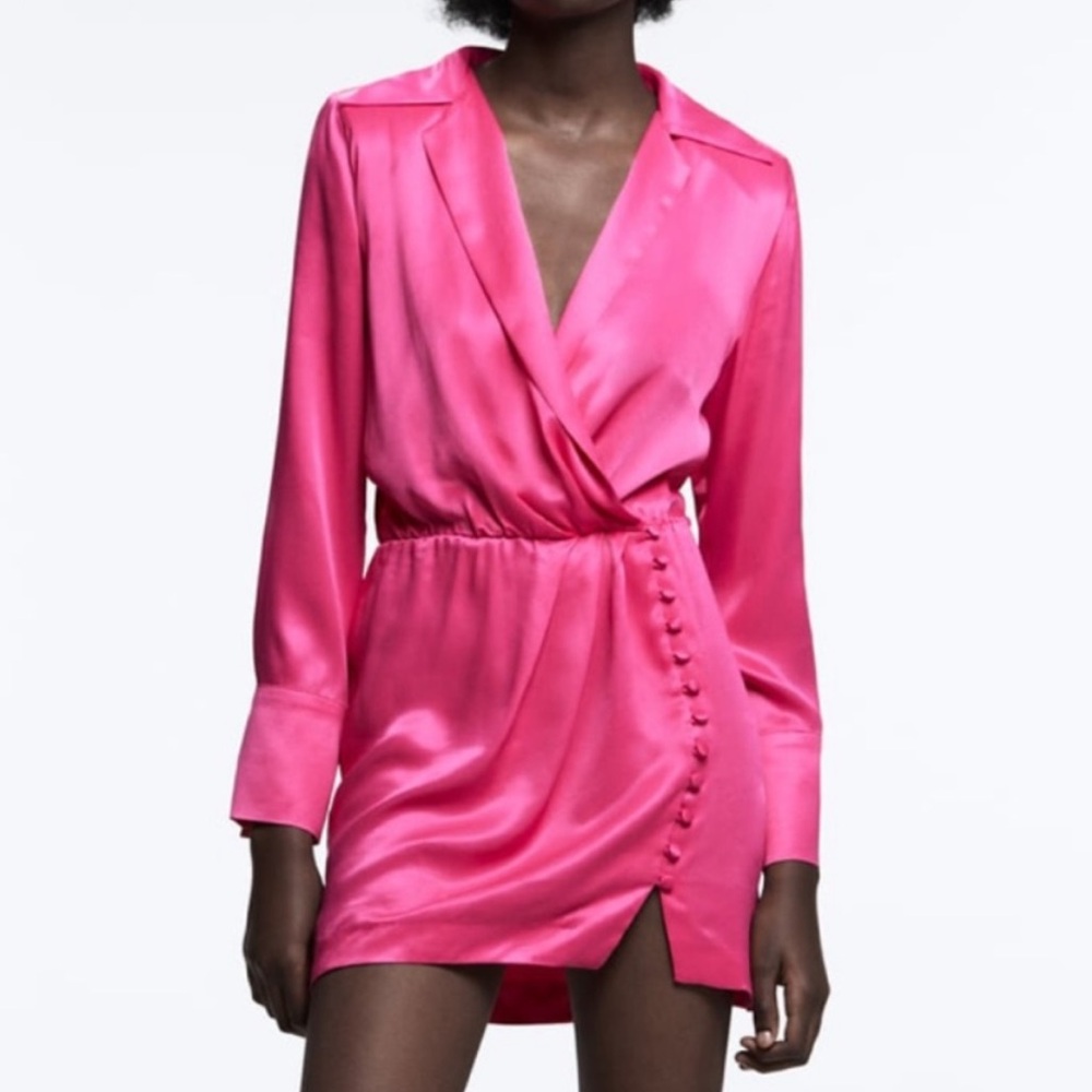 NWT Hot Pink Zara Long Sleeve Wrap Dress